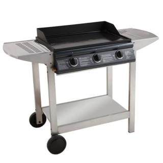 Plancha a gaz - 3 feux - Sur Chariot - Fonte émaillé - Surface de cu