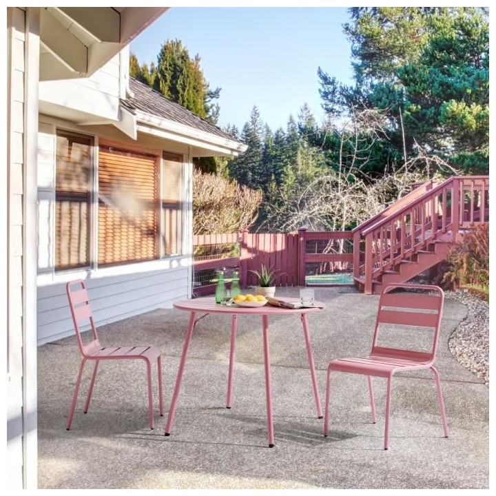 Lot de 2 chaises de jardin - Acier - Rose