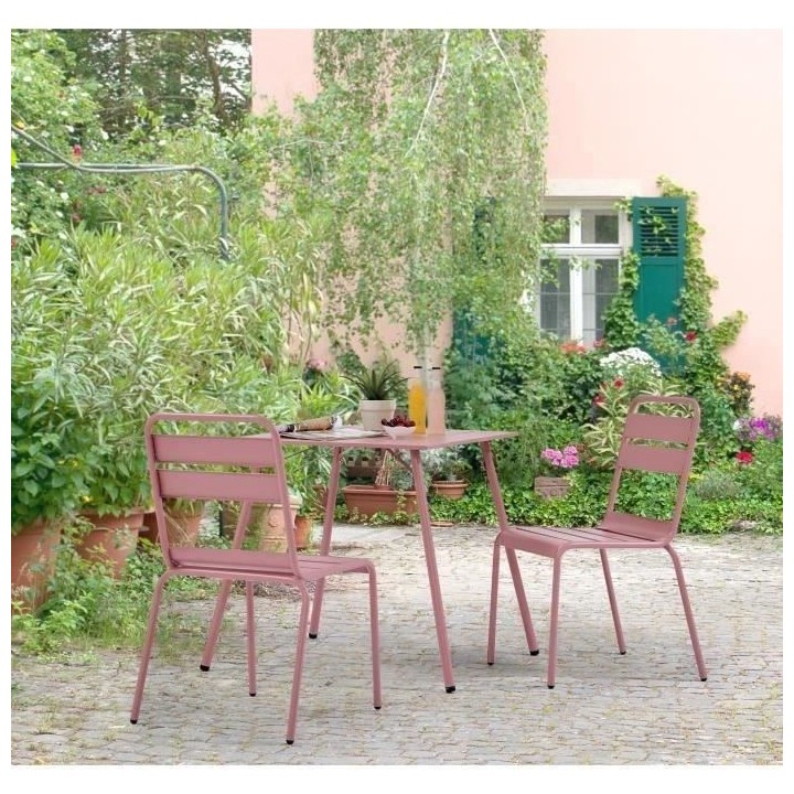 Lot de 2 chaises de jardin - Acier - Rose