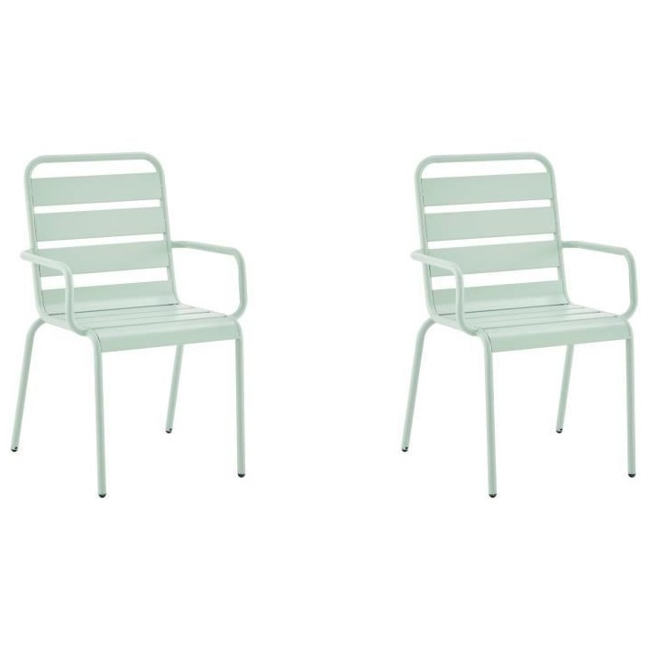 Lot de 2 fauteuils de jardin - Acier - Vert Céladon