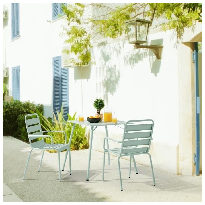 Lot de 2 fauteuils de jardin - Acier - Vert Céladon