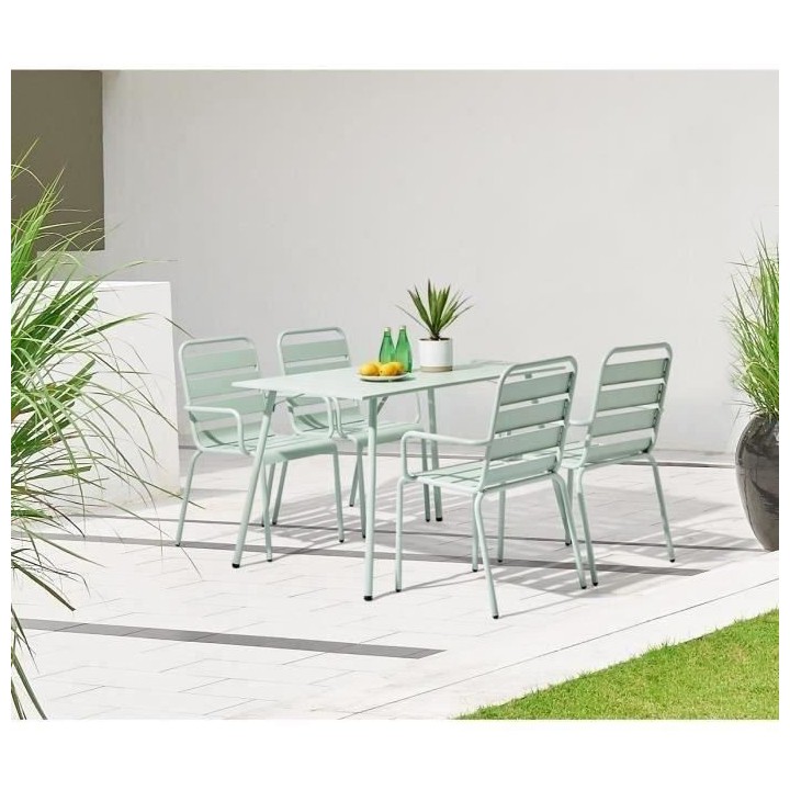 Lot de 2 fauteuils de jardin - Acier - Vert Céladon
