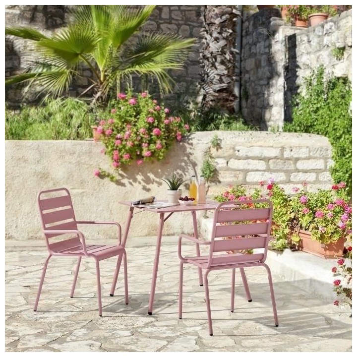 Lot de 2 fauteuils de jardin - Acier - Rose