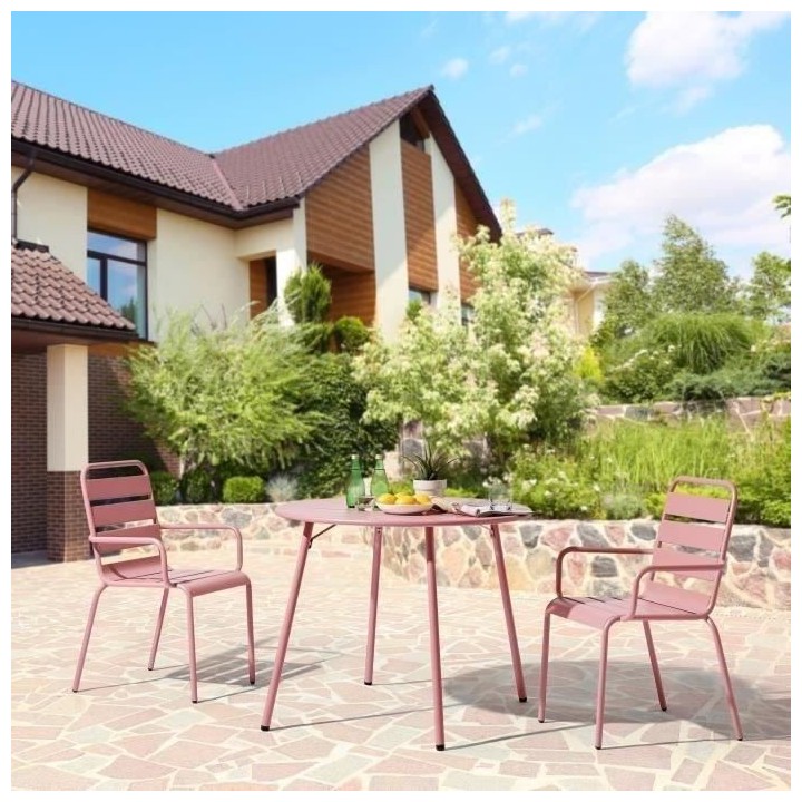 Lot de 2 fauteuils de jardin - Acier - Rose
