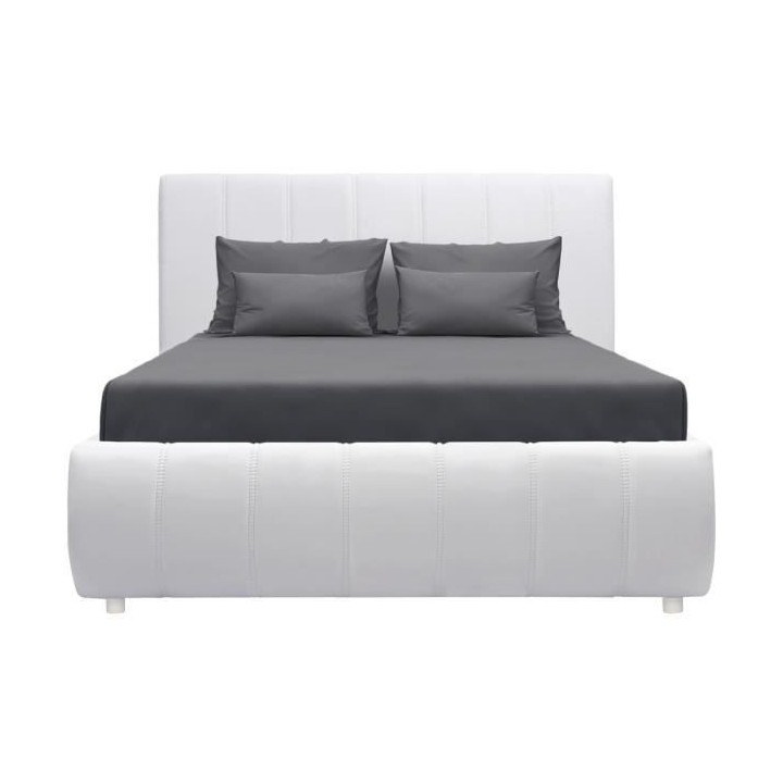 CLOUD Lit adulte 140 x 190 cm + coffre de rangement - Simili blanc - S