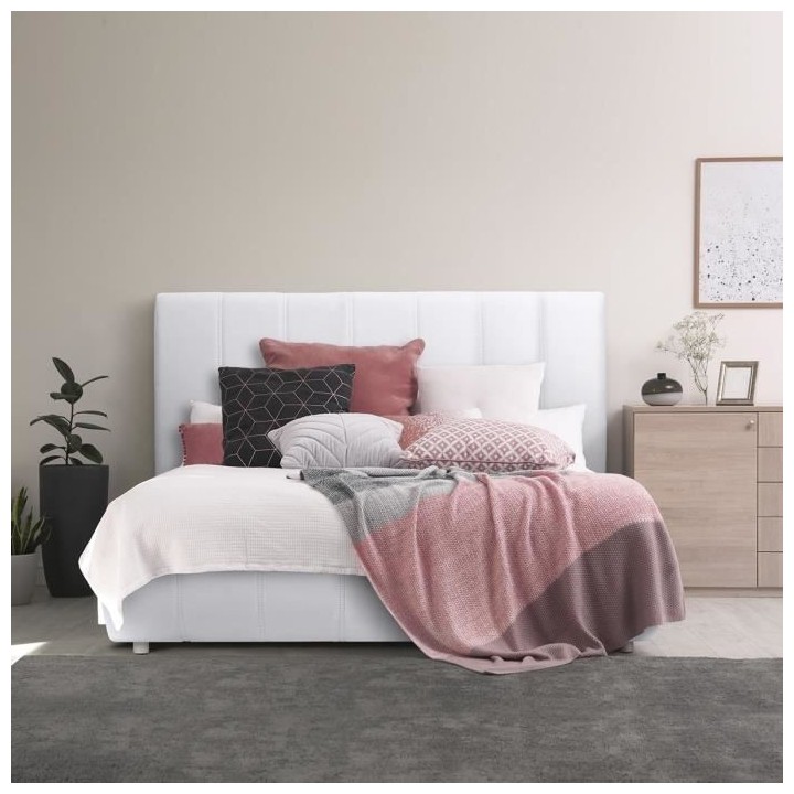 CLOUD Lit adulte 140 x 190 cm + coffre de rangement - Simili blanc - S