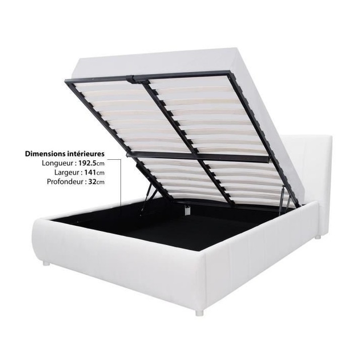 CLOUD Lit adulte 140 x 190 cm + coffre de rangement - Simili blanc - S