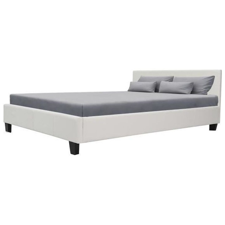 KANSAS Lit adulte 160x200 cm - Simili blanc - Sommier inclus