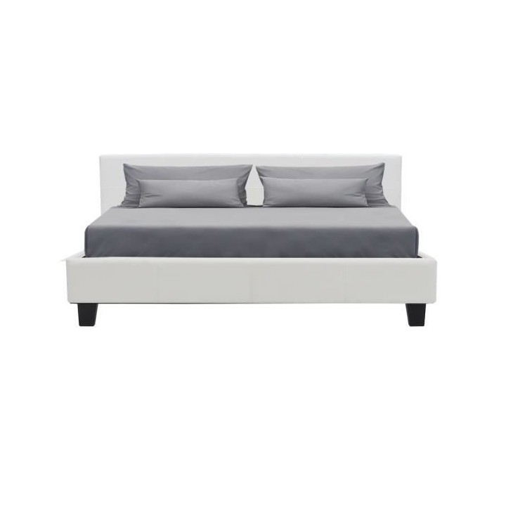 KANSAS Lit adulte 160x200 cm - Simili blanc - Sommier inclus