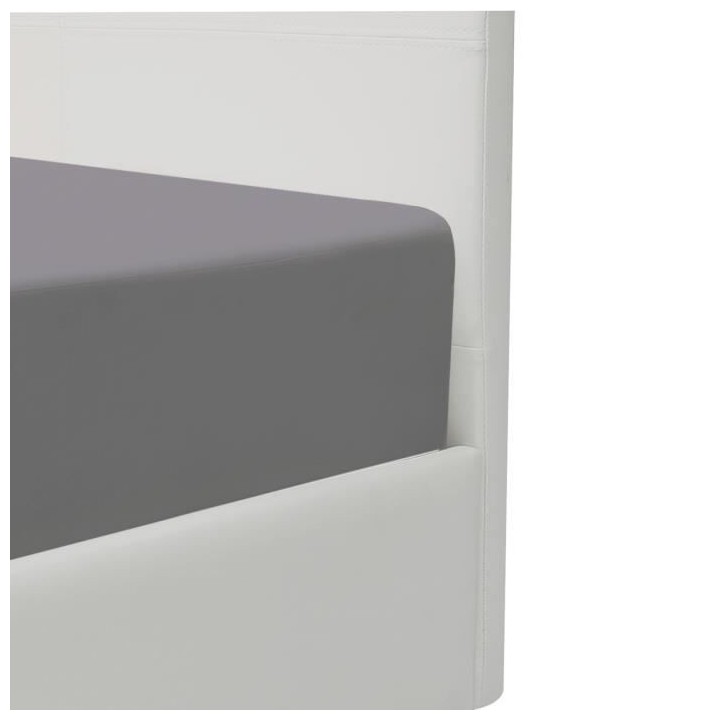 KANSAS Lit adulte 160x200 cm - Simili blanc - Sommier inclus