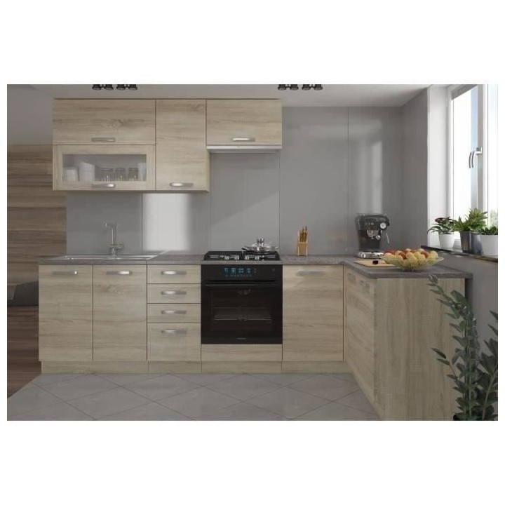 LASSEN Cuisine complete d'angle 240x165 cm avec plan de travail - Angl