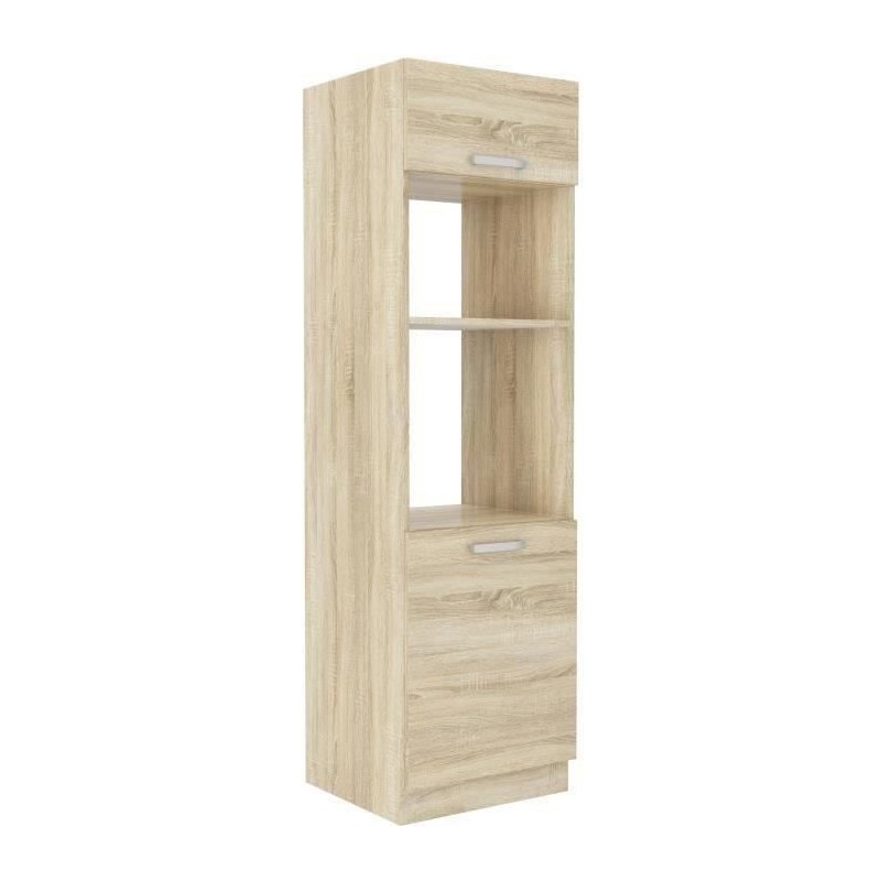 Meuble colonne four 2 portes battantes - Décor chene sonoma - L 60 x P 57 x H 210 cm - LASSEN