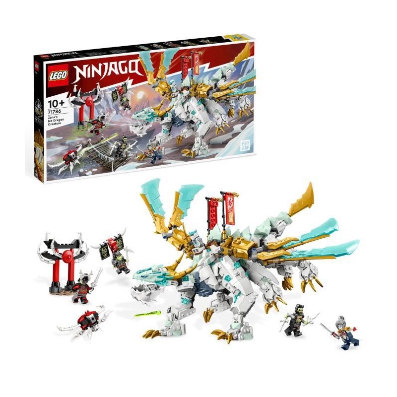 LEGO NINJAGO 71786 La Créature Dragon de Glace de Zane, Jouet 2-en-1, Figurine de Dragon et Minifigurines