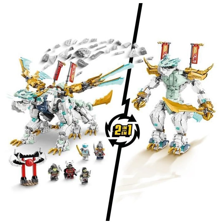LEGO NINJAGO 71786 La Créature Dragon de Glace de Zane, Jouet 2-en-1,