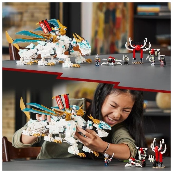 LEGO NINJAGO 71786 La Créature Dragon de Glace de Zane, Jouet 2-en-1,