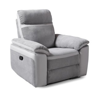 Fauteuil relax manuel - Tissu Gris et Simili Blanc - L 99 x P 93 x H 9