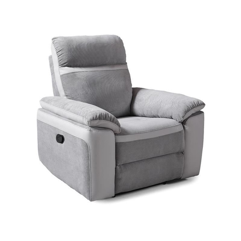 Fauteuil relax manuel - Tissu Gris et Simili Blanc - L 99 x P 93 x H 99 cm - SANTOS