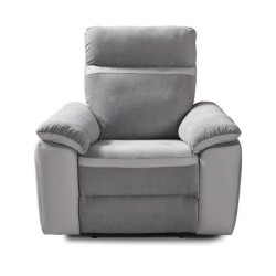 Fauteuil relax manuel - Tissu Gris et Simili Blanc - L 99 x P 93 x H 99 cm - SANTOS