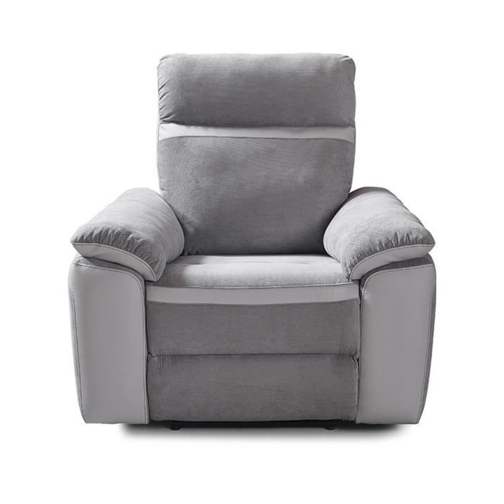 Fauteuil relax manuel - Tissu Gris et Simili Blanc - L 99 x P 93 x H 9