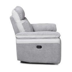 Fauteuil relax manuel - Tissu Gris et Simili Blanc - L 99 x P 93 x H 99 cm - SANTOS