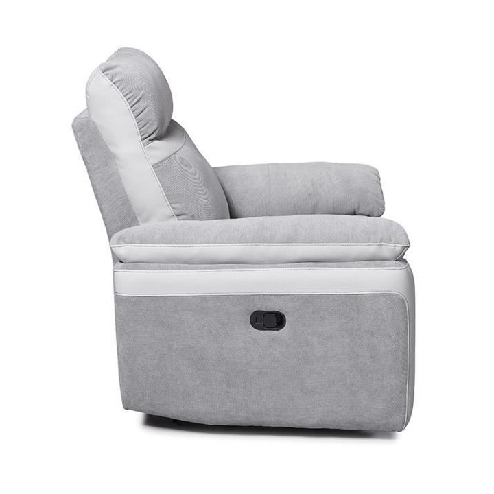 Fauteuil relax manuel - Tissu Gris et Simili Blanc - L 99 x P 93 x H 9