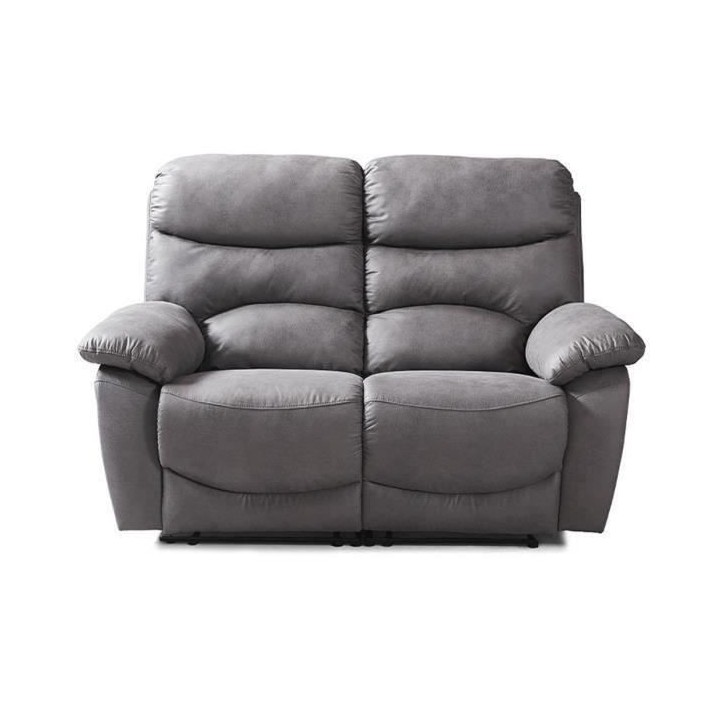 Canapé 2 places relax manuel - Tissu Gris - L 152 x P 92 x H 107 cm -