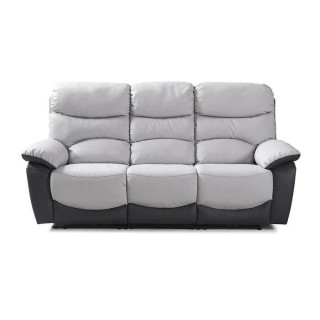 Canapé 3 places relax manuel - Simili Gris clair et Gris foncé - L 2