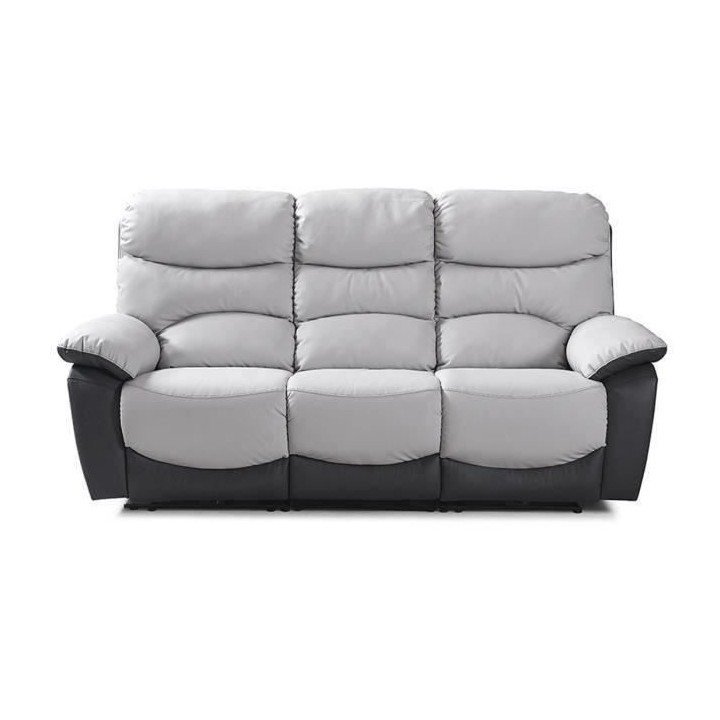 Canapé 3 places relax manuel - Simili Gris clair et Gris foncé - L 2