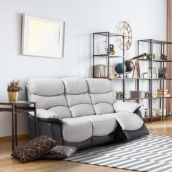 Canapé 3 places relax manuel - Simili Gris clair et Gris foncé - L 204 x P 92 x H 107 cm - SOBRAL