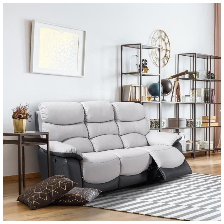 Canapé 3 places relax manuel - Simili Gris clair et Gris foncé - L 2