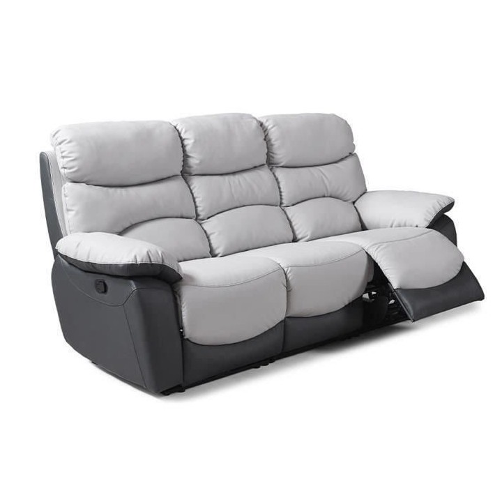 Canapé 3 places relax manuel - Simili Gris clair et Gris foncé - L 2
