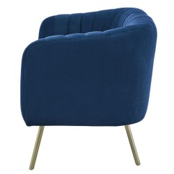 MATHIS Canapé rétro 2 places - Velours bleu et structure bois massif - L 167 x P 70 x H 71 cm