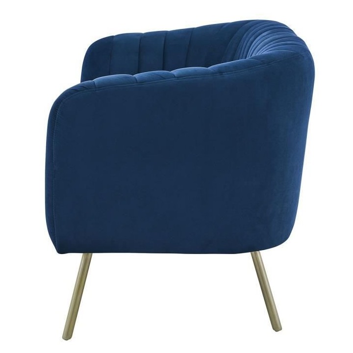 MATHIS Canapé rétro 2 places - Velours bleu et structure bois massif