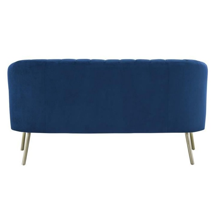 MATHIS Canapé rétro 2 places - Velours bleu et structure bois massif