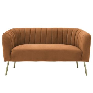 Canapé rétro 2 places - Velours Terra cotta et structure bois massif