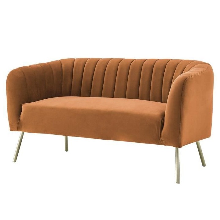 Canapé rétro 2 places - Velours Terra cotta et structure bois massif