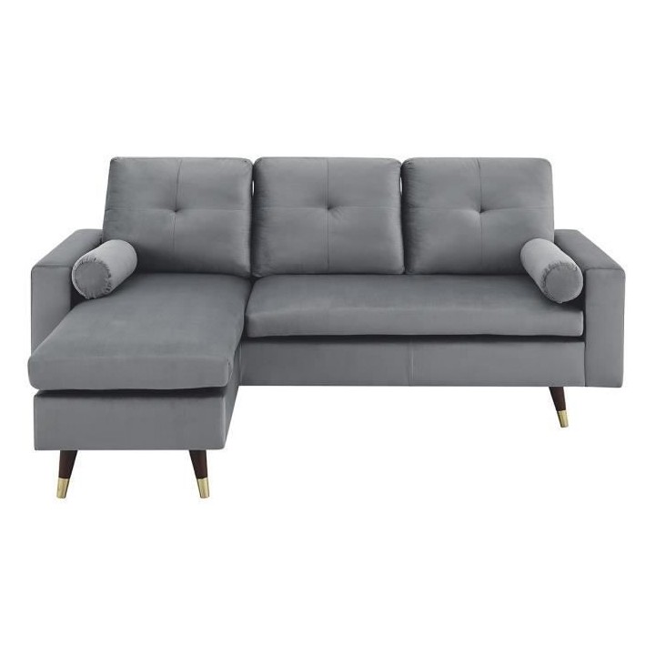 Canapé d'angle fixe réversible - Tissu gris - L 194 x P 139 x H 83 -