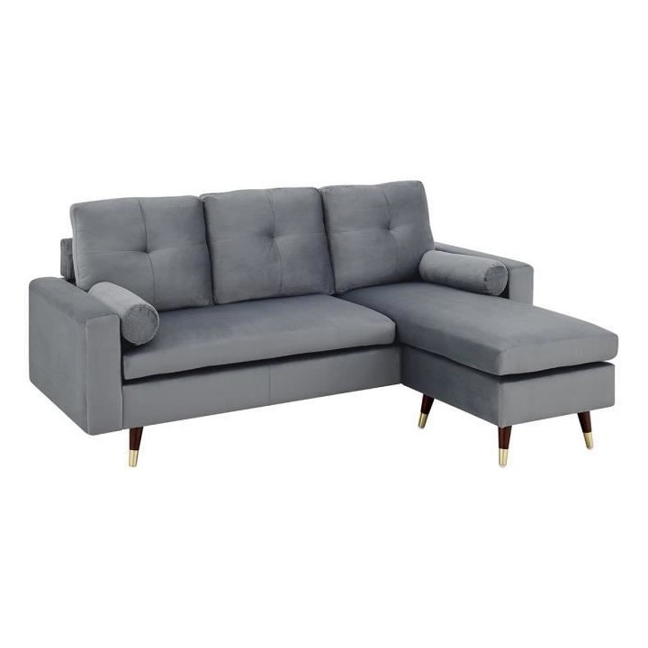 Canapé d'angle fixe réversible - Tissu gris - L 194 x P 139 x H 83 -