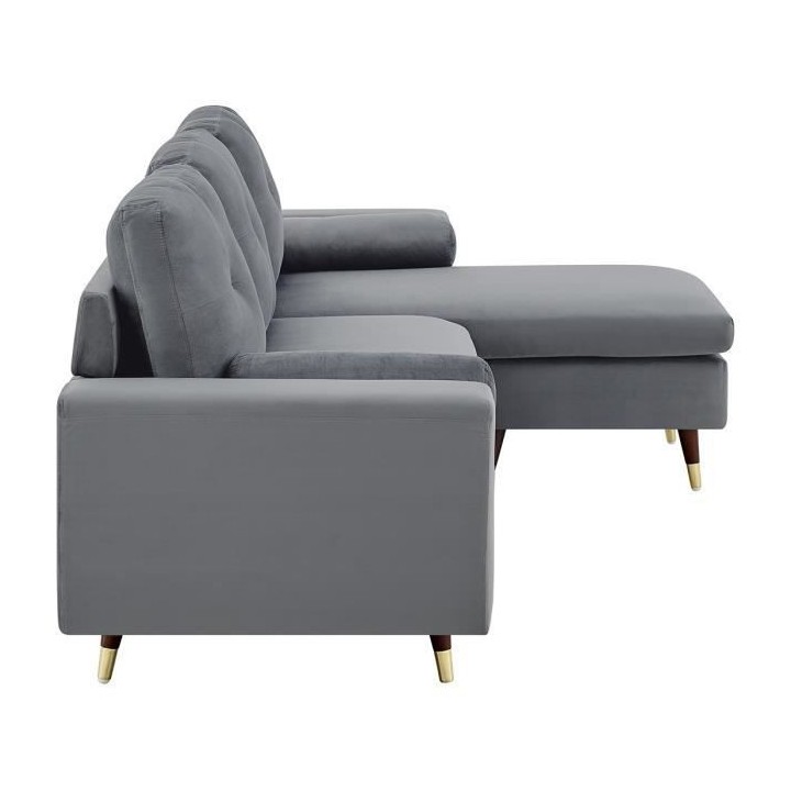 Canapé d'angle fixe réversible - Tissu gris - L 194 x P 139 x H 83 -