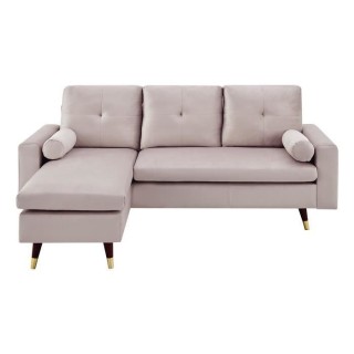 Canapé d'angle fixe réversible - Pieds bois et doré - Tissu rose -