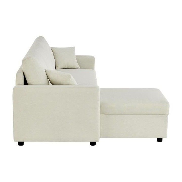 Canapé d'angle fixe + 2 coussins - 3 places - Tissu Beige - L 228 x P