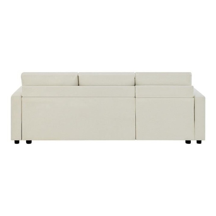 Canapé d'angle fixe + 2 coussins - 3 places - Tissu Beige - L 228 x P