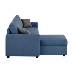 Canapé d'angle fixe + 2 coussins - Tissu Bleu - L 228 x P 148 x H 86 cm - OWENS