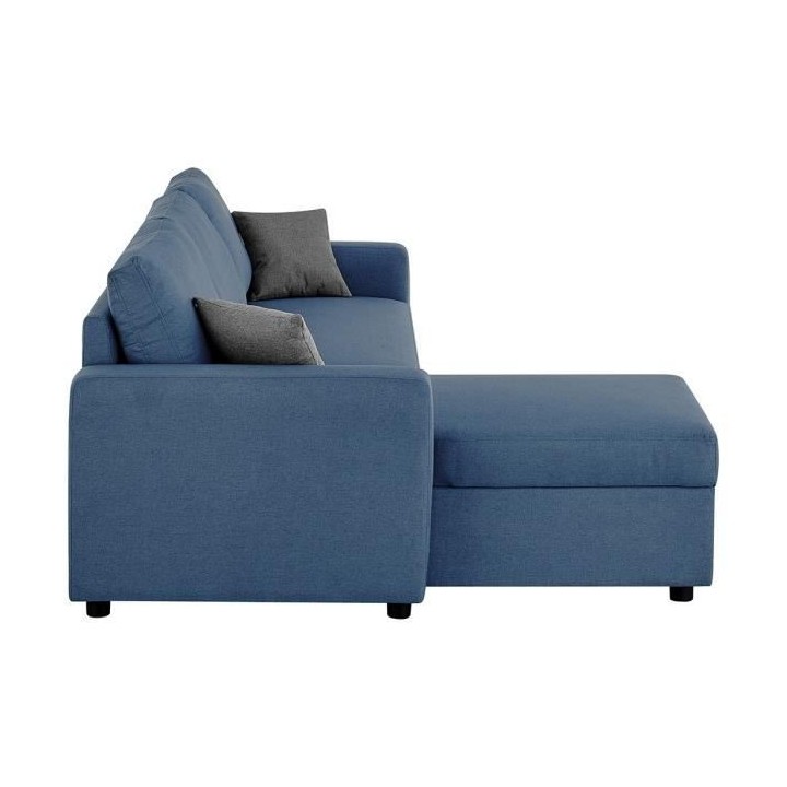 Canapé d'angle fixe + 2 coussins - Tissu Bleu - L 228 x P 148 x H 86