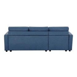 Canapé d'angle fixe + 2 coussins - Tissu Bleu - L 228 x P 148 x H 86 cm - OWENS