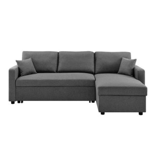 Canapé d'angle réversible et convertible + 2 coussins - Tissu Gris f