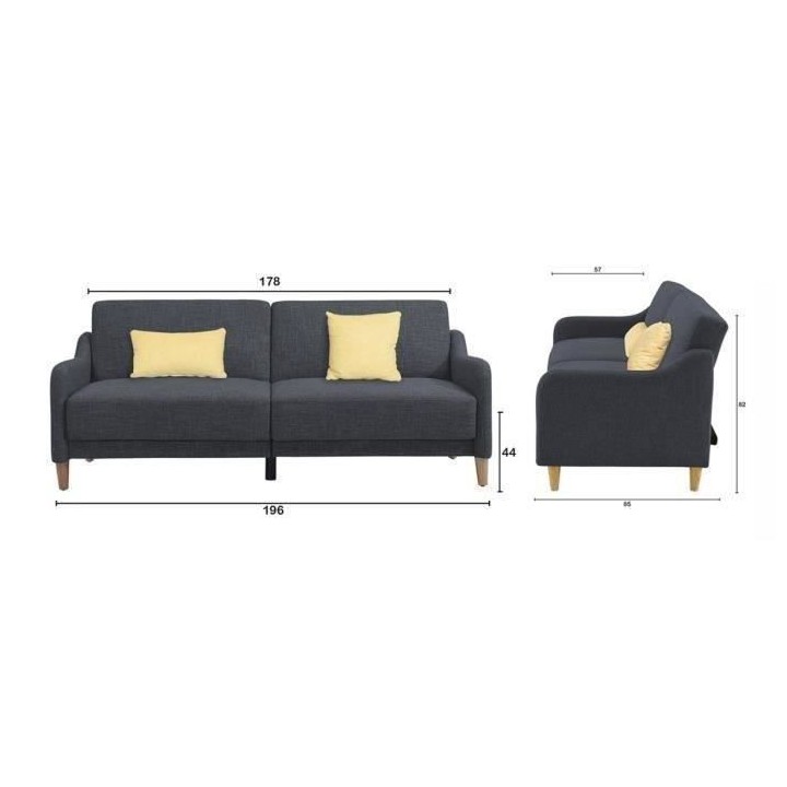 ANGELES Canapé convertible Clic-Clac 3 places contemporain - Tissu gr
