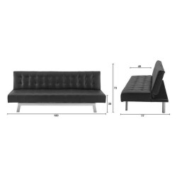 INES Banquette Clic-Clac 3 places contemporain - Simili noir - L 180 x P 74 x H 75 cm