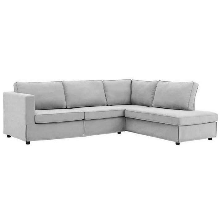 Canapé d'angle droit contemporain 3/4 places - Tissu gris - Pieds en