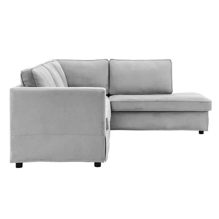 Canapé d'angle droit contemporain 3/4 places - Tissu gris - Pieds en
